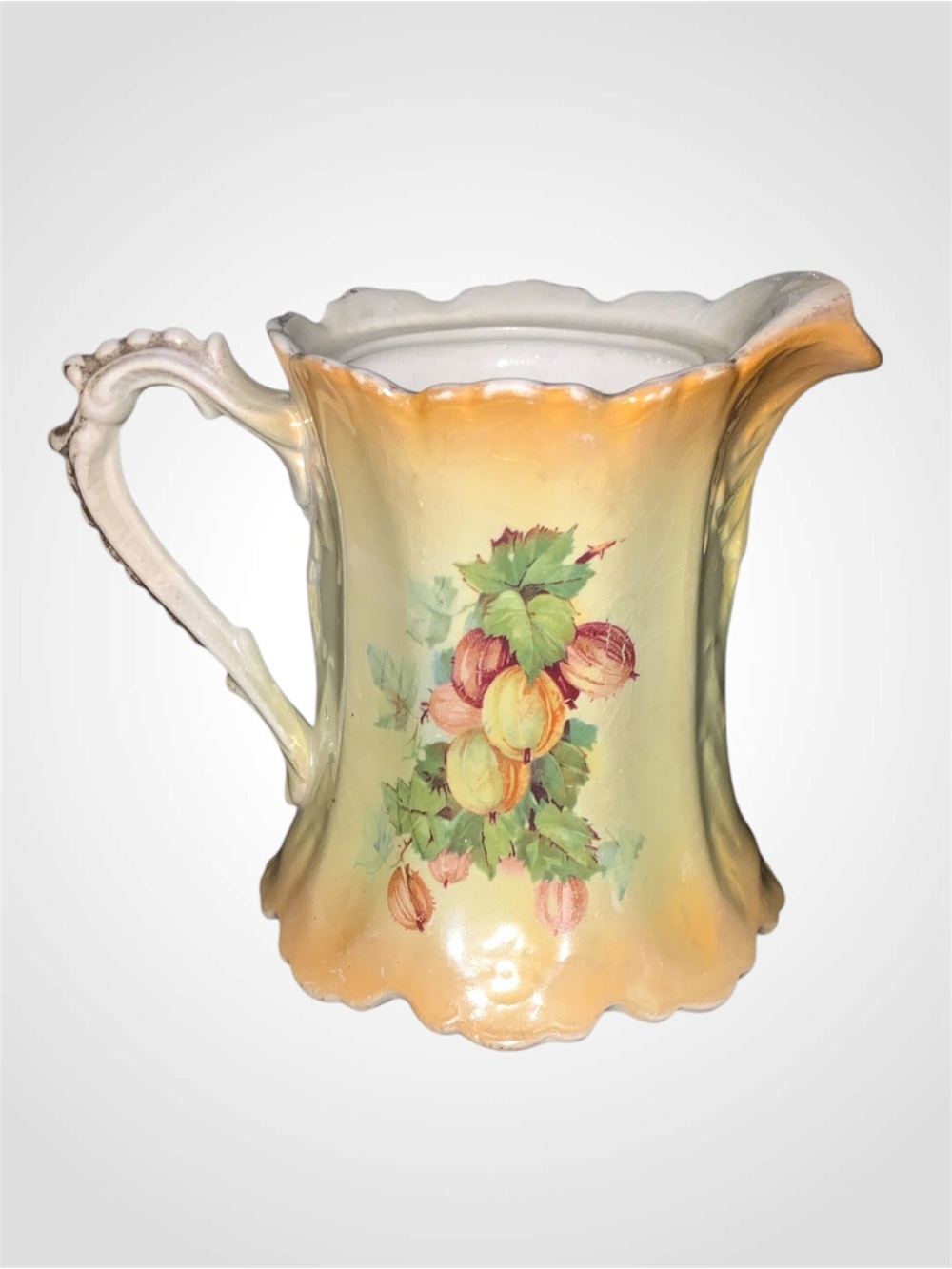 Vintage Peach and Cream Fruit Motif Ceramic Pitcher - 4.5”